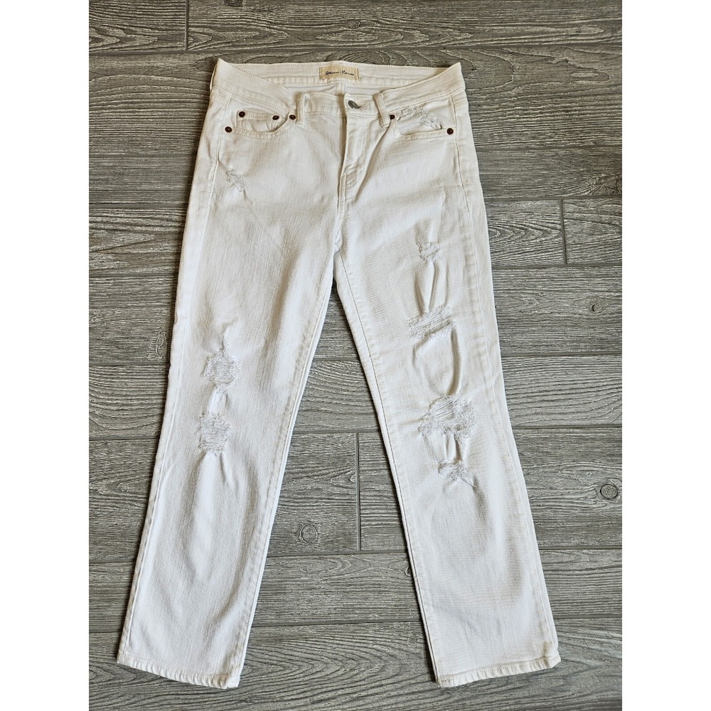 Gap 1969 Slim Crop White Distressed Jeans Womens Size 25 Denim Pants 25 Inseam
